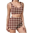 thumbnail image 1 of cocolona Fleece Pajamas for Women Set Plaid Print Crop Tank Top and Shorts Pajama Set Fall Winter 2 Piece Lounge Outfits Soft Warm Sleepwear, 1 of 6
