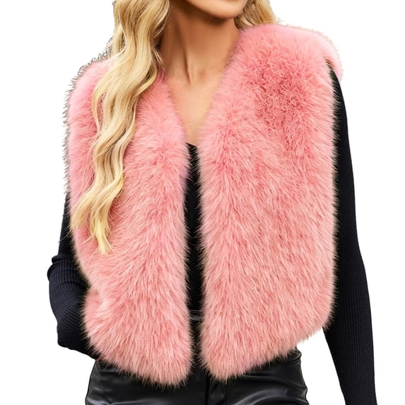 cocolona Fuzzy Vest for Women Sleeveless Open Front Cropped Winter Warm Coat for Party Evening