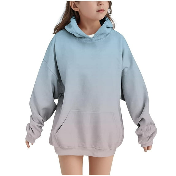 cocolona Gilrs Gradient Color Hoodie Long Sleeve Oversized Fleece Sweatshirts Fall Winter Casual Cute Pullover Tops 4-14 Years
