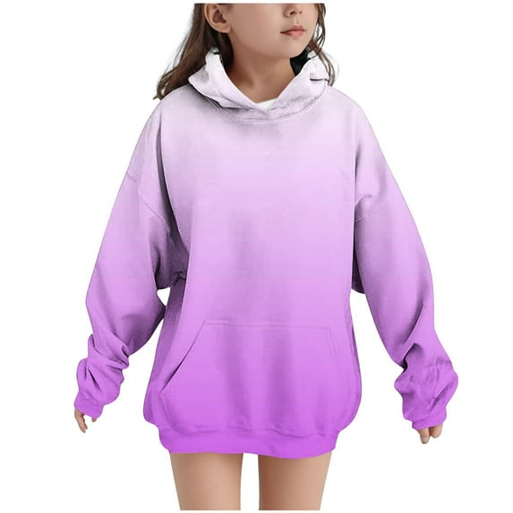 cocolona Gilrs Gradient Color Hoodie Long Sleeve Oversized Fleece Sweatshirts Fall Winter Casual Cute Pullover Tops 4-14 Years