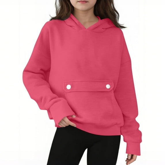 cocolona Gilrs Solid Color Hoodie Casual Long Sleeve Hooded Sweatshirts Fall Winter Warm Comfy Pullover Tops 4-16 Years