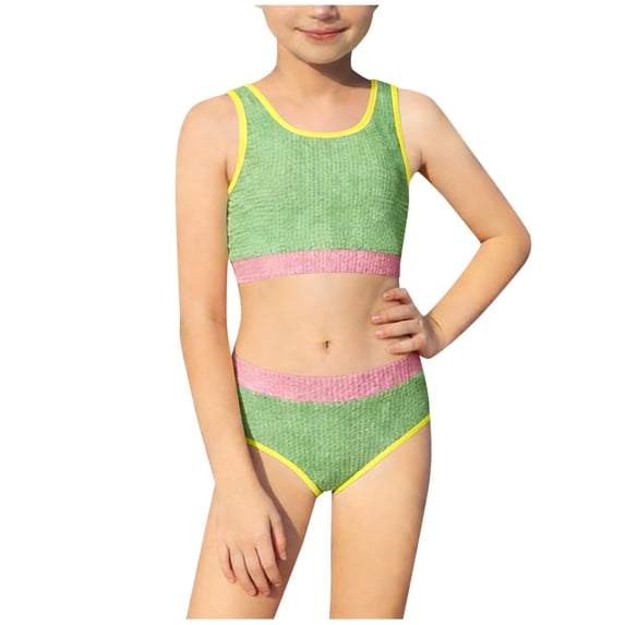 cocolona Girl's Swimsuits Fashion Color Block Two Piece Bikini Sets Beach Bathing Suits