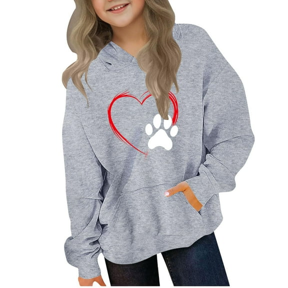 cocolona Girls Cute Heart Hoodie Casual Long Sleeve Oversized Sweatshirts Fall Winter Warm Comfy Pullover Tops 4-13 Years