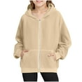 thumbnail image 1 of cocolona Girls Full Zip Hoodie Children's Solid Color Long Sleeve Corduroy Oversized Hooded Sweatshirts Fall Winter Casual Jacket 4-15 Years, 1 of 7