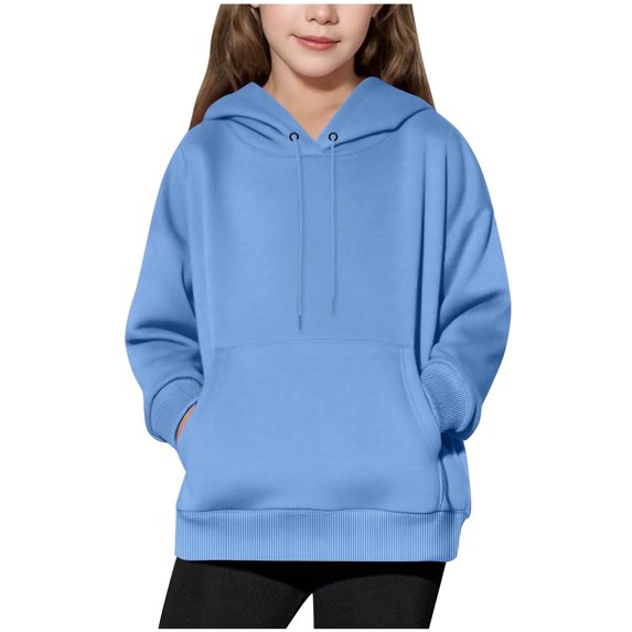 cocolona Girls Hoodie Fall Casual Long Sleeve Hooded Sweatshirts Fashion Solid Color Pullover Tops with Pockets 4-14 Years