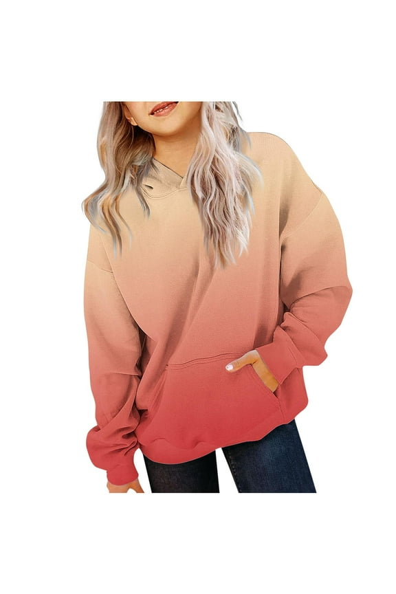 Girls Hoodie Fall Winter Casual Long Sleeve Oversized Hooded Sweatshirts Comfy Cute Gradient Color Tops with Pockets 2-13 Years