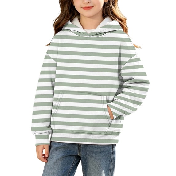 cocolona Girls Striped Hoodie Casual Long Sleeve Loose Fit Soft Sweatshirts Basic Warm Fall Pullover Tops Sizes 3-14