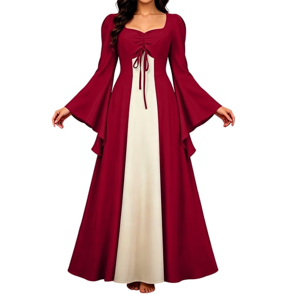 cocolona Gothic Dresses for Women Darkness Renaissance Long Dress Ruffle Sleeve Flowy Pleated Vintage Medieval Dress
