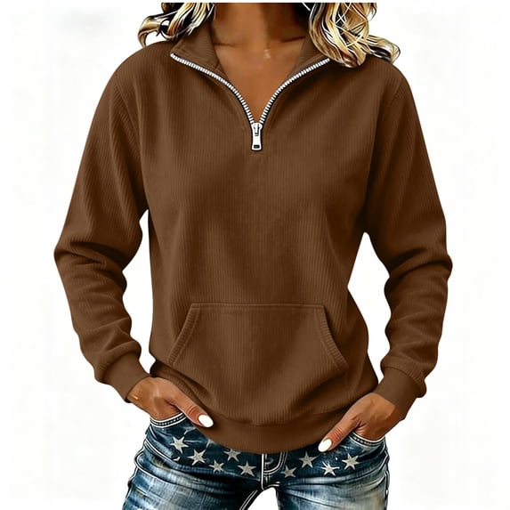 cocolona Half Zip Solid Color Sweatshirts for Women Quarter Zipper Trendy Long Sleeve Pullover Tops Fall Outfits