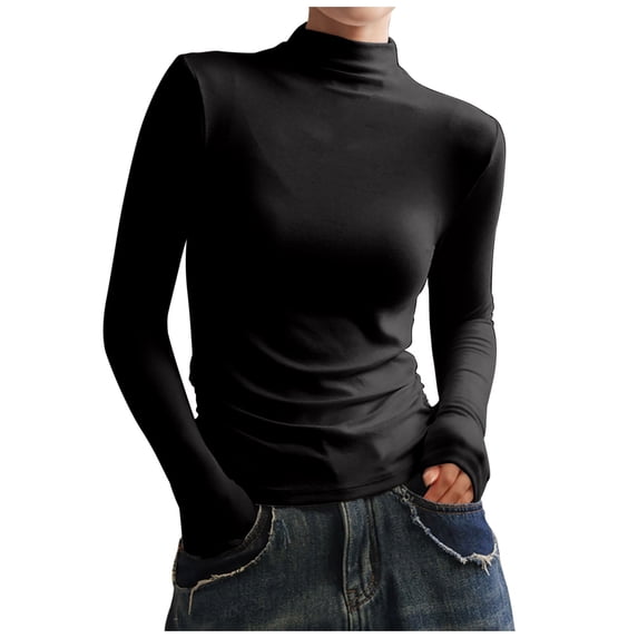 cocolona Half-high Collar Bottom Shirt For Women Fall Winter Long Sleeve Slim Fitted T-shirt Fashion Casual Solid Layer Tops