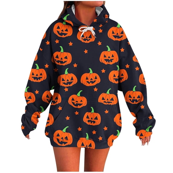 cocolona Halloween Oversized Hoodies for Women Long Sleeve Casual Irregular Printed Sweatshirts Drawstring Pullover Tops