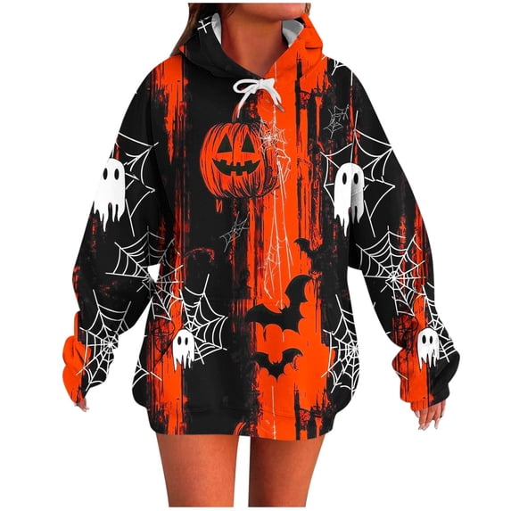 cocolona Halloween Oversized Hoodies for Women Long Sleeve Casual Irregular Printed Sweatshirts Drawstring Pullover Tops