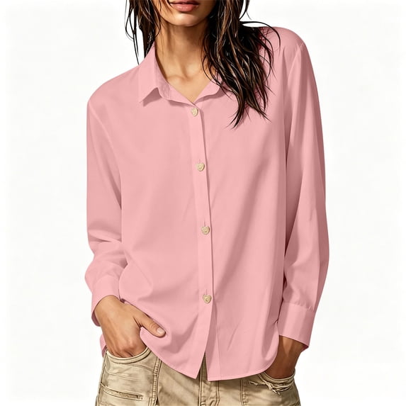 cocolona Heart-Shaped Button Down Blouses for Women Solid Color Long Sleeve Lapel Shirts Trendy Casual Blouses