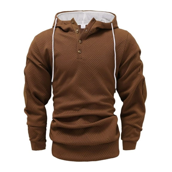 cocolona Hoodies for Men Button Drawstring Oversized Hooded Sweatshirts Fall Winter Casual Long Sleeve Pullover Tops Brown M