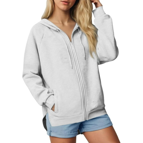 cocolona Hoodies for Women Long Sleeve Zip Hooded Sweatshirts Fall Winter Casual Solid Color Side Slit Hoodie Fashion Tops