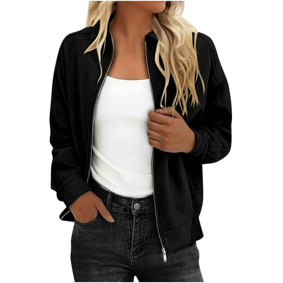 cocolona Jackets for Women Fall Casual Lightweight Long Sleeve Lapel Flight Jackets Winter Coats Tops with Pockets