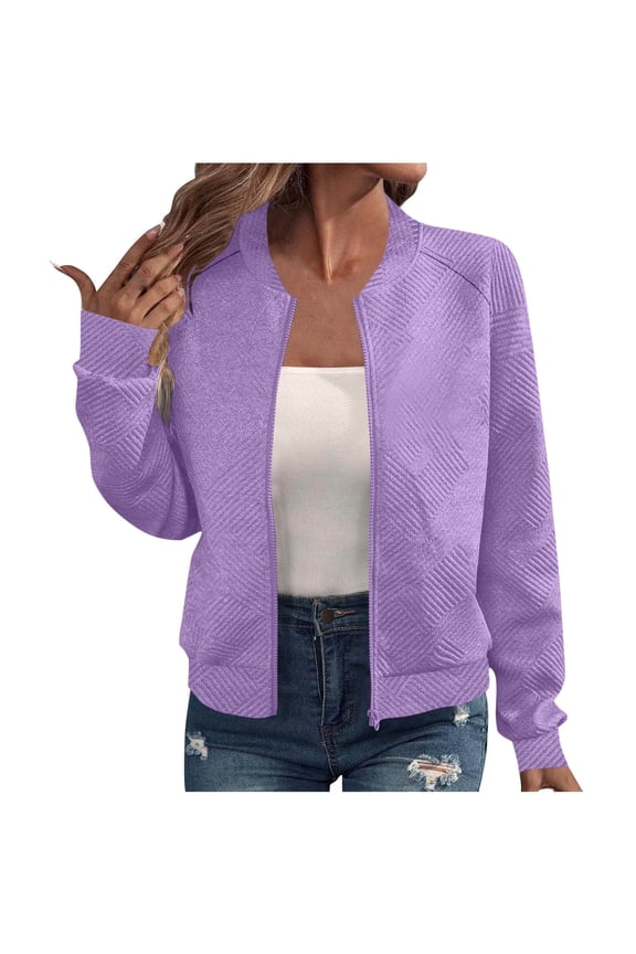 Jackets for Women Long Sleeve Casual Textured Lightweight Zipper Flight Jacket Fall Fashion Coat Tops