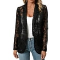 thumbnail image 1 of cocolona Lace Blazers for Women Lapel 3/4 Sleeve Lightwight Outwear Tops Trendy Casual Solid Color Outfits Suit Jacket, 1 of 7