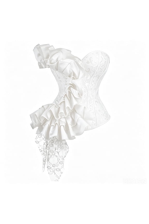 Lace Corset Tops for Women Mesh Sheer Lacework Ruffle Bustier Tops Solid Party Corset