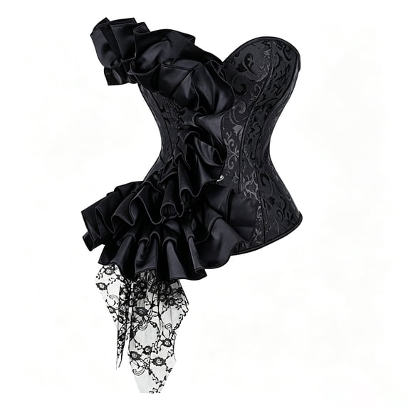 cocolona Lace Corset Tops for Women Mesh Sheer Lacework Ruffle Bustier Tops Solid Party Corset