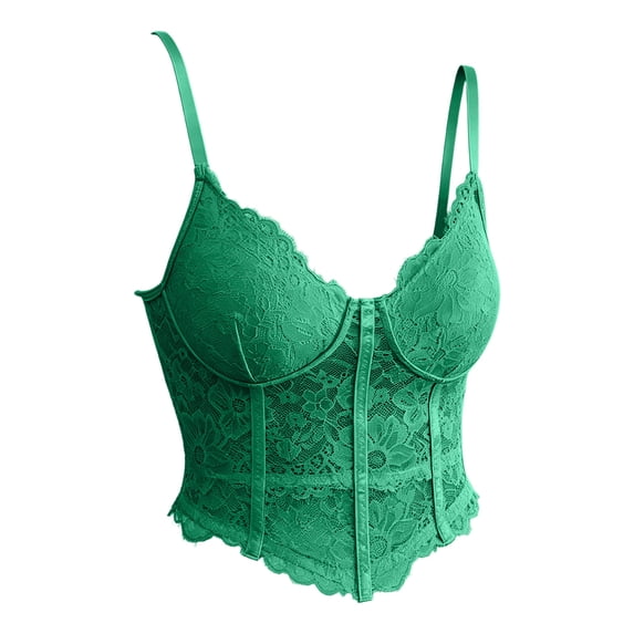 cocolona Lace Corset Tops for Women Sheer Floral Cropped Spaghetti Strap Corset Belts Night Club Party Overbust Corset