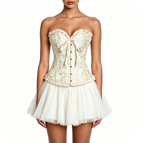 cocolona Lace Up Bustier Corset for Women Vintage Bow Push Up Strapless Overbust Corset Tops