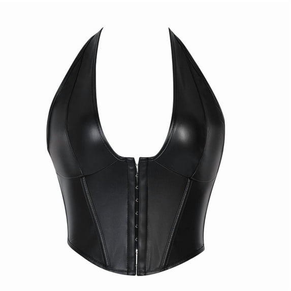 cocolona Leather Halter Corset Top for Women Halloween Party Bustier Corset Strapless Going Out Tops