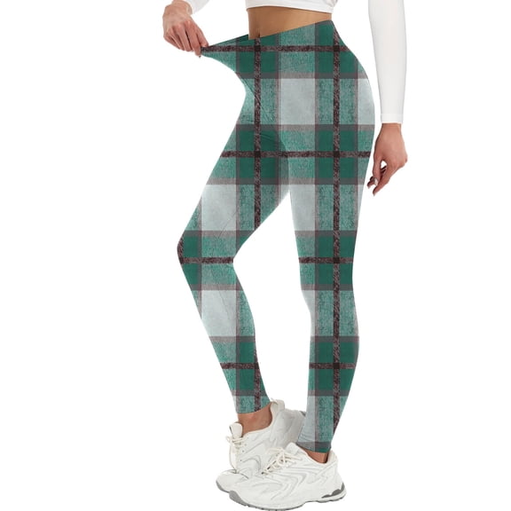 cocolona Leggings for Women Soft Stretch Hip Lifting Yoga Leggings Plaid Casual Running Gym Workout Yoga Pants