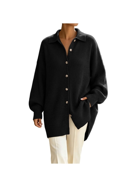 LightWeight Cardigan for Women Casual Lapel Button Down Knit Sweater Oversized Solid Color Fall Trendy Outfits