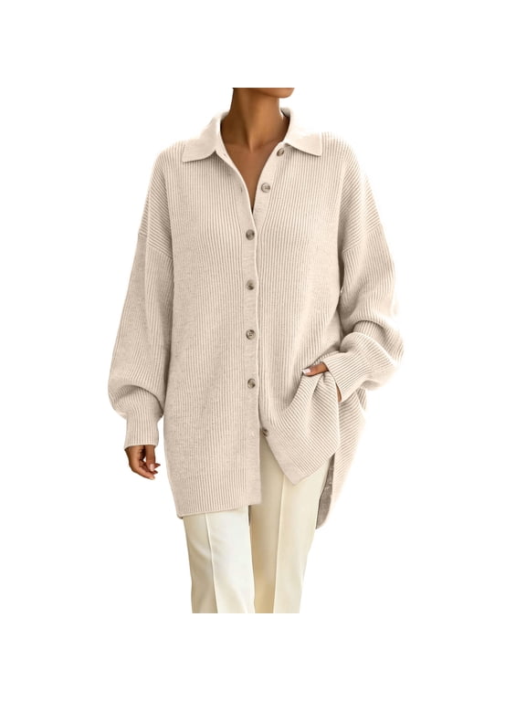 LightWeight Cardigan for Women Casual Lapel Button Down Knit Sweater Oversized Solid Color Fall Trendy Outfits
