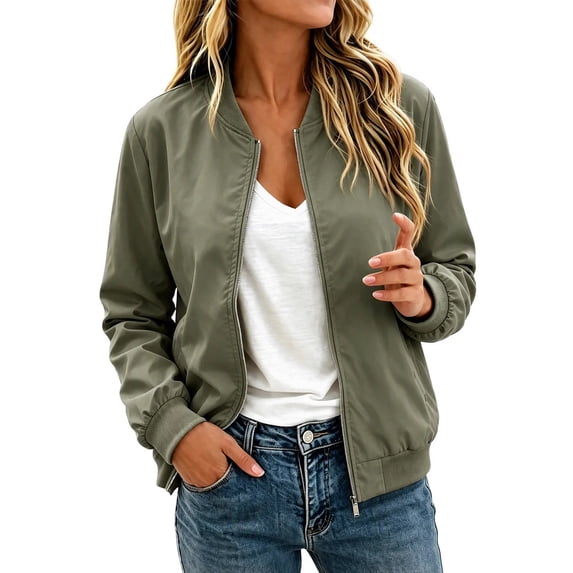 cocolona LightWeight Jackets for Women Solid Color Full Zip Casual Long Sleeve Lined Fall Trendy Outerwear