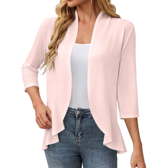cocolona Lightweight Cardigans for Women Ruffle Open Front Solid Color Long Sleeve Summer Fall Tops Flowy Loose Sun Protection Cardigan