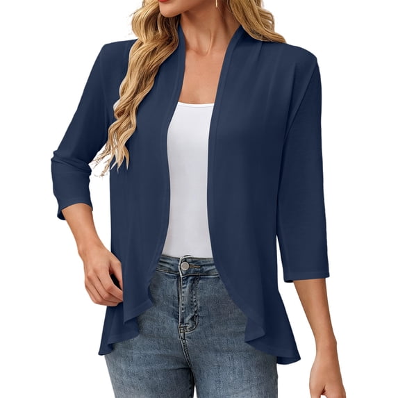 cocolona Lightweight Cardigans for Women Ruffle Open Front Solid Color Long Sleeve Summer Fall Tops Flowy Loose Sun Protection Cardigan