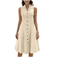thumbnail image 1 of cocolona Linen Dress for Women Summer Sleeveless Button V Neck Ruffle Flowy Midi Dress Vacation Beach Sundress, 1 of 7