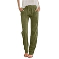 thumbnail image 1 of cocolona Linen Pants for Women Fashion Elastic Waist Drawstring Straight Leg Pants Beach Vacation Trousers with Pockets, 1 of 5