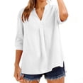 thumbnail image 1 of cocolona Linen Shirts for Women Summer V Neck 3/4 Sleeve Tops Fashion Solid Color Casual Loose Blouses, 1 of 6