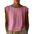 thumbnail image 1 of cocolona Linen Tops for Women Summer Crew Neck Pleated Cap Sleeve T-shirts Fashion Casual Loose Lightweight Blouses, 1 of 8
