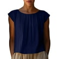 thumbnail image 1 of cocolona Linen Tops for Women Summer Crew Neck Pleated Cap Sleeve T-shirts Fashion Casual Loose Lightweight Blouses, 1 of 8