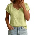 thumbnail image 1 of cocolona Linen Tops for Women Summer Solid Color V Neck Short Sleeve Shirts Dressy Casual Blouses, 1 of 6