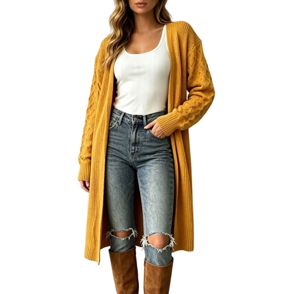 cocolona Long Cardigan Sweaters for Women Plus Size Open Front Long Sleeve Solid Color Long Sweater Fall Winter Trendy Knit Cardigan