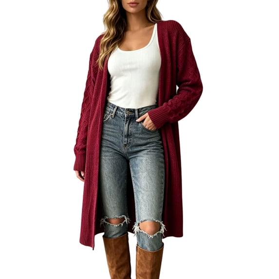 cocolona Long Cardigan Sweaters for Women Plus Size Open Front Long Sleeve Solid Color Long Sweater Fall Winter Trendy Knit Cardigan