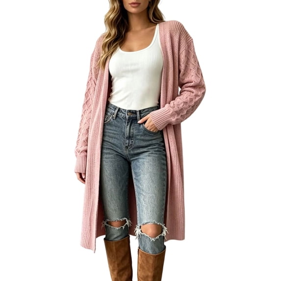 cocolona Long Cardigan Sweaters for Women Plus Size Open Front Long Sleeve Solid Color Long Sweater Fall Winter Trendy Knit Cardigan
