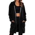 thumbnail image 1 of cocolona Long Fleece Jacket for Women Double-Sided Fuzzy Long Sleeve Outerwear Hooded Zipper Fall Winter Long Coat with Pocket, 1 of 6