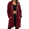thumbnail image 1 of cocolona Long Fleece Jacket for Women Double-Sided Fuzzy Long Sleeve Outerwear Hooded Zipper Fall Winter Long Coat with Pocket, 1 of 6