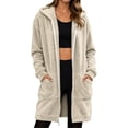 thumbnail image 1 of cocolona Long Fleece Jacket for Women Double-Sided Fuzzy Long Sleeve Outerwear Hooded Zipper Fall Winter Long Coat with Pocket, 1 of 6