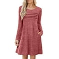 thumbnail image 1 of cocolona Long Sleeve Dress for Women Fall Casual Tunic Dress Front Pleated Flowy Mini Dress with Pockets, 1 of 6