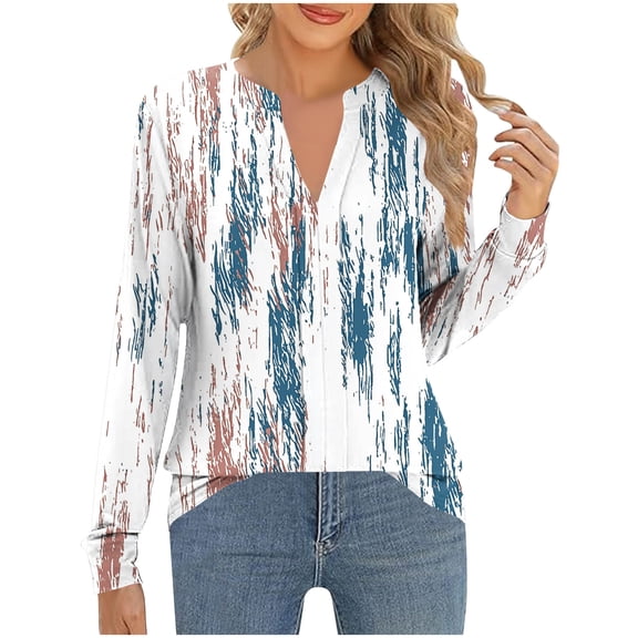 cocolona Long Sleeve Shirts for Women Dressy Casual Blouses Loose V Neck T-shirts Fashion Floral Print Pullover Tunic Tops