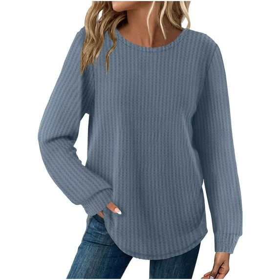 cocolona Long Sleeve Shirts for Women Fall Casual Crew Neck Tunic Tops Dressy Casual Blouses Fashion Solid Color Knit Tops