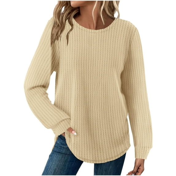 cocolona Long Sleeve Shirts for Women Fall Casual Crew Neck Tunic Tops Dressy Casual Blouses Fashion Solid Color Knit Tops