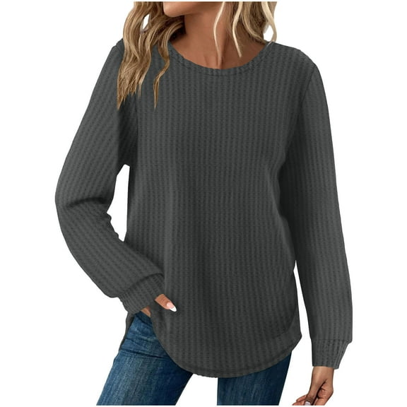 cocolona Long Sleeve Shirts for Women Fall Casual Crew Neck Tunic Tops Dressy Casual Blouses Fashion Solid Color Knit Tops